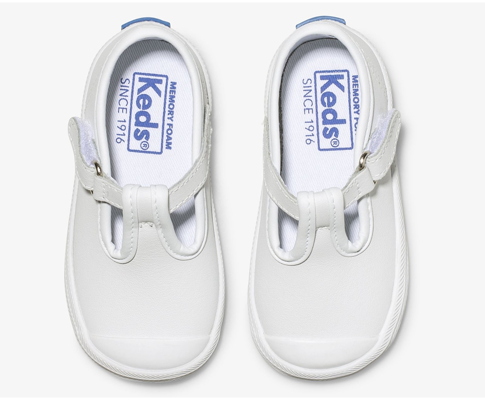 Keds Kids Slip Ons White - Champion Toe Cap T-Strap - 309RWEGLB